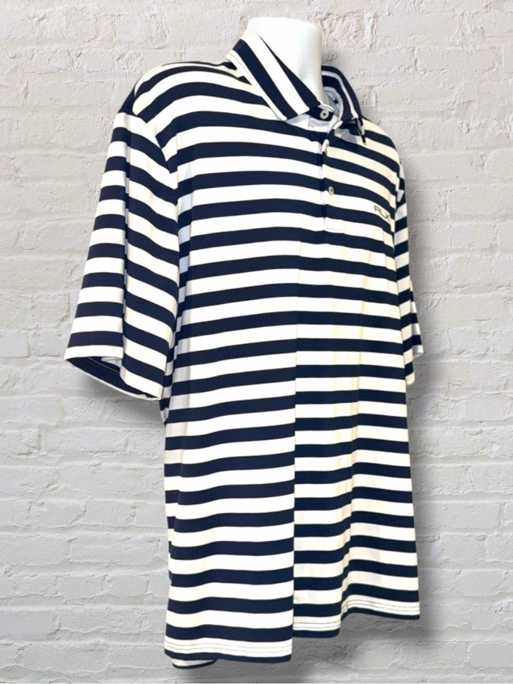 RLX Ralph Lauren XXL Navy White Stripe Golf Polo Performance Stretch - Picture 3 of 12